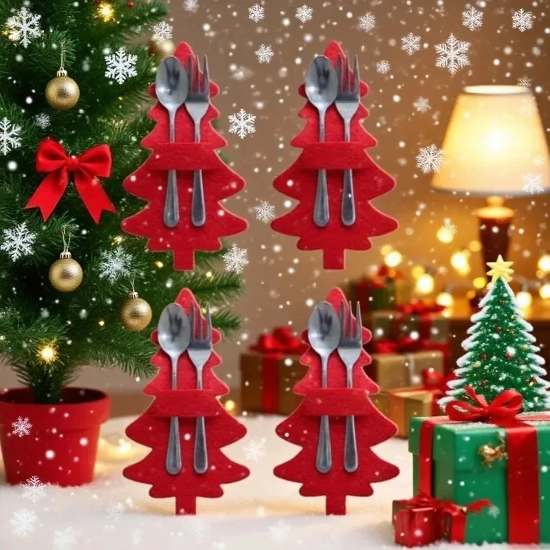 1-10Sets Christmas Felt Cutlery Holder Fork Spoon Pouch Stylish Table Setting Decor for Holiday Family Dinner Party Gatherings
