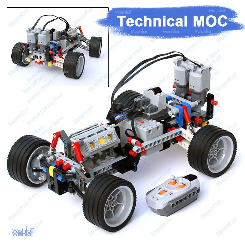 

2WD RC Car Chassis Electric Set Two-wheel Drive Technical Car Chassis Bricks with Suspension Shocks IR Remote Control Reciever