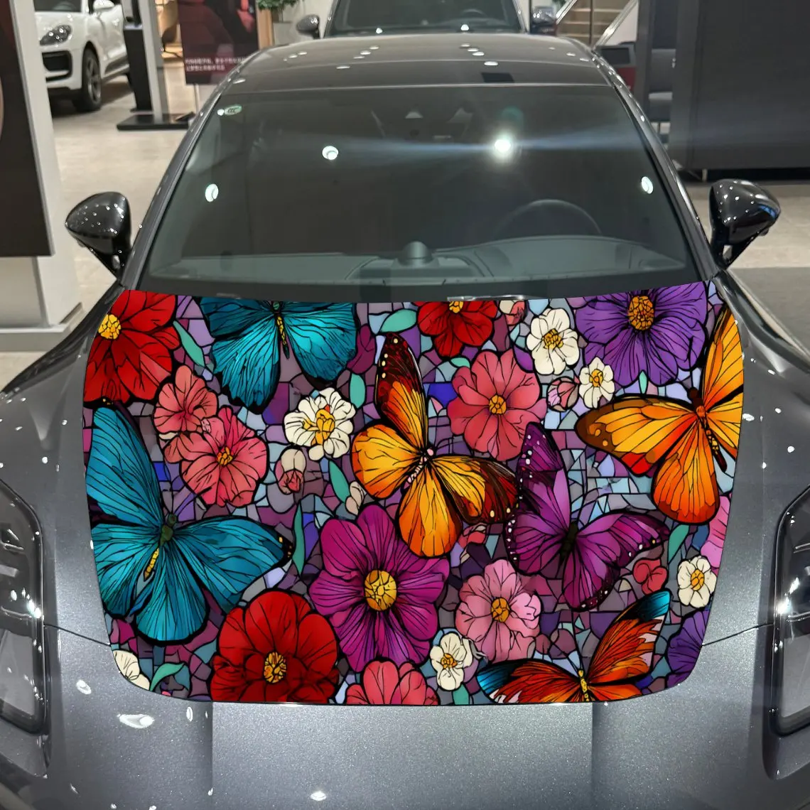 Autocollants en vinyle pour capot de voiture, motif de fleur de papillon, autocollants de Protection de Surface de voiture, couverture de décoration de voiture, enveloppes en vinyle imperméables auto-a