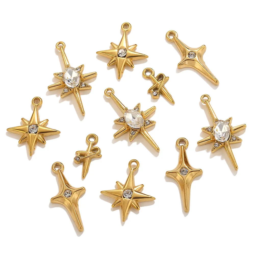 4 stuks roestvrij staal zirkoon ster charmes mini kruis hanger voor sieraden maken armband ketting DIY oorbel ster charmes bulk