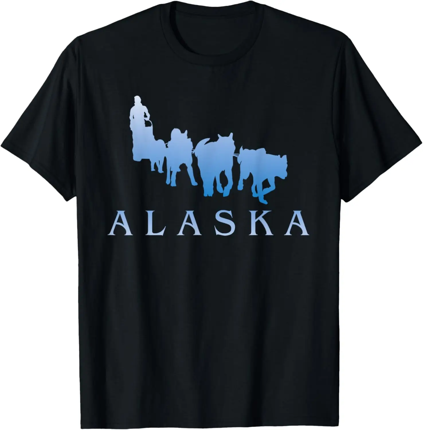 

Alaska Sled Dogs Mushing Team Snow Sledding Mountain Scene T-Shirt