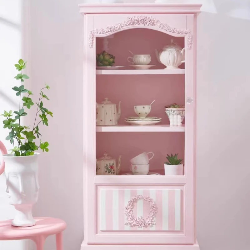 French retro side cabinet dopamine color display case display case hand cabinet princess bookcase