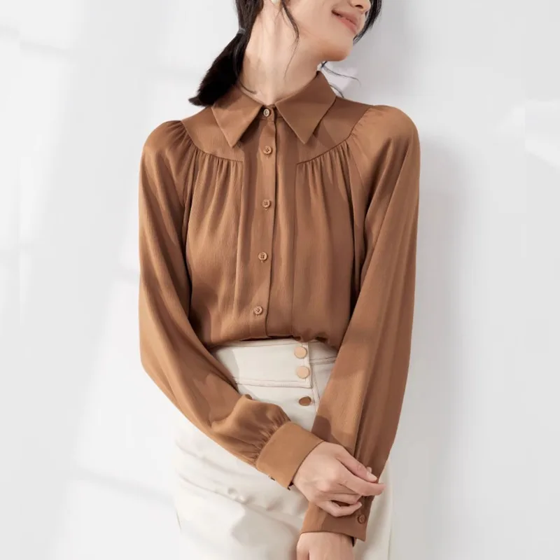 

Повседневные женские блузки, однотонные винтажные топы, модные свободные весенне-осенние корейские рубашки, шифоновые женские рубашки с длинными рукавами