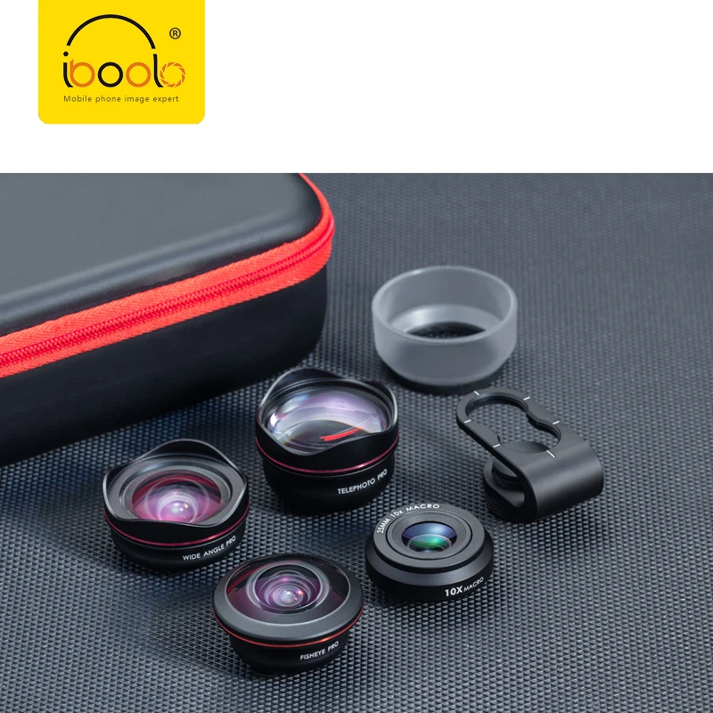 

IBOOLO Universal Clip on 4 in 1 PRO Lens Set Full Frame HD Wide Angle Telephoto Macro Fisheye Lens for Smartphone