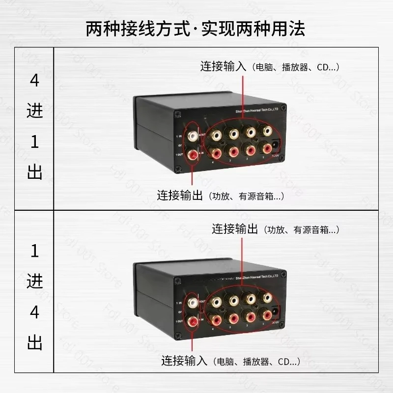 4‑in‑1 Out Stereo Audio Switcher Lossless Sound Signal Selector for Home Audio System