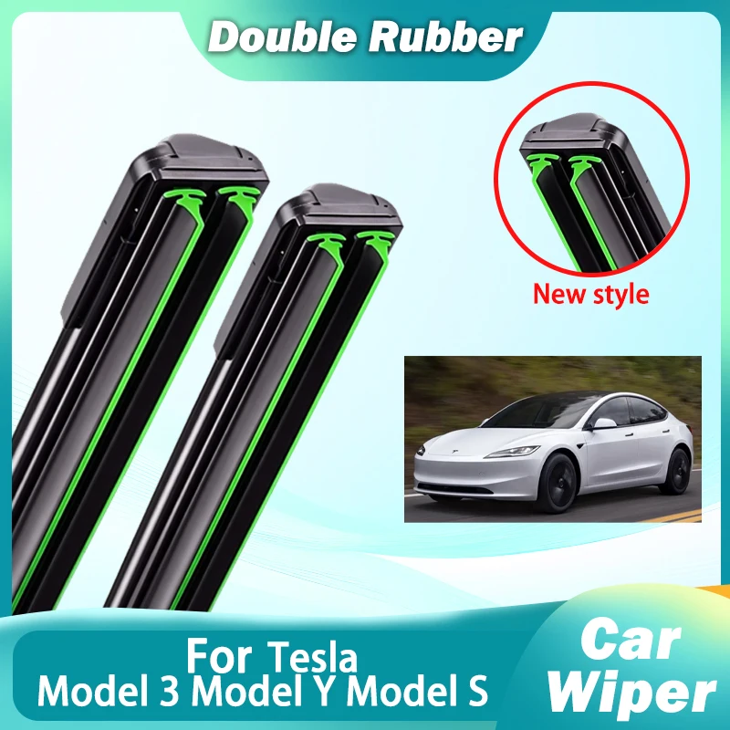 For Tesla Model 3 Model Y Model S Car Wiper Double Rubber Front Wiper Blades Brushes Cutter Windscreen Accessories