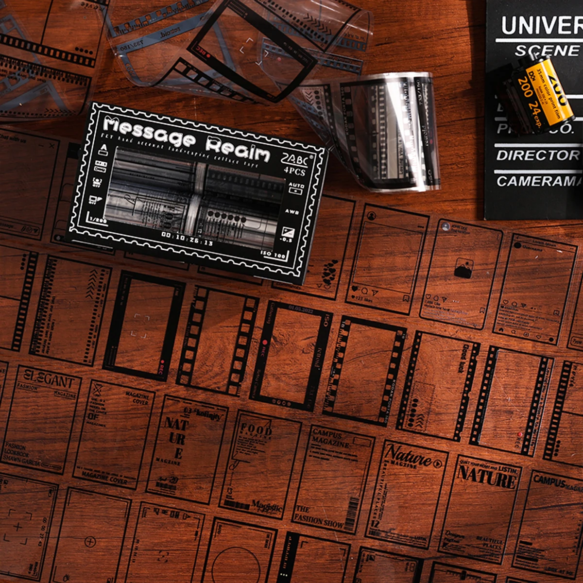 

4 rolls/box vintage border photo decorative stickers, multiple patterns,PET transparent material,DIY scrapbook album decoration