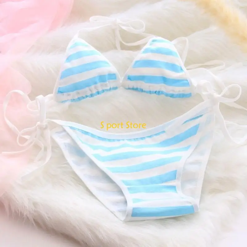 U2JB Womens High Cut Bra Panties Set Swimwear Low Waist Lacing Swimming Suit 2Pcs Halterneck Swimsuits Set Strappy Swimsuits