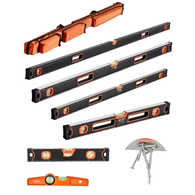 Aluminum Alloy Spirit Level Set Of 6, Magnetic Box Levels With Vials For 45 90 180 Degree, Dual SAE And Metric Scale Measuring Tool For Construction And Woodworking, 200 To 25 Cm