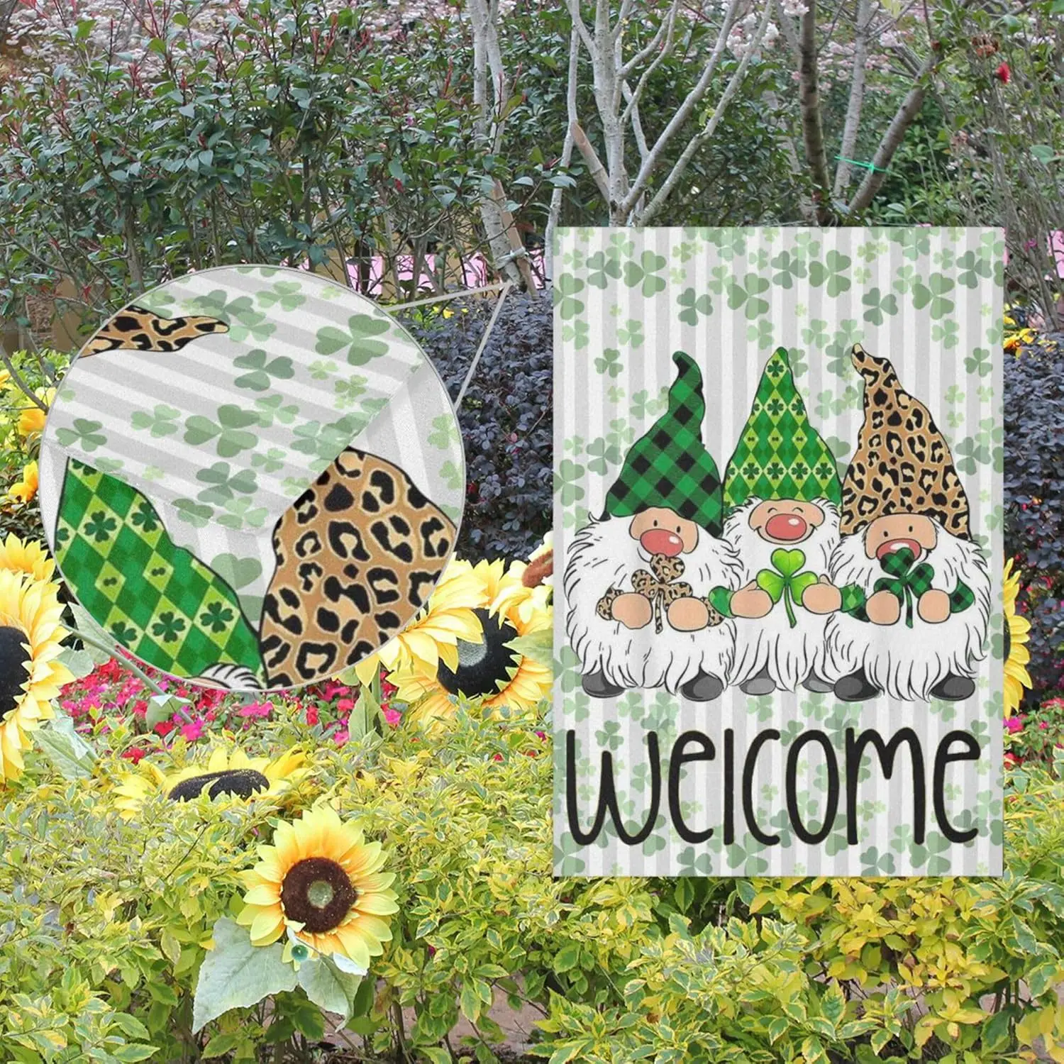 St. Patrick's Day Garden Flag Welcome Gnomes Double Sided Flags 12x18 Green Clover Shamrock Lucky House Flag Yard Porch Bann