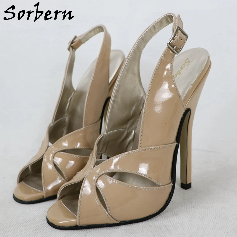 Sorbern Customized 14Cm High Heel Sandal Female Shoes Summer Slingback Open Toe Stilettos Buckle Beige Nude Soles