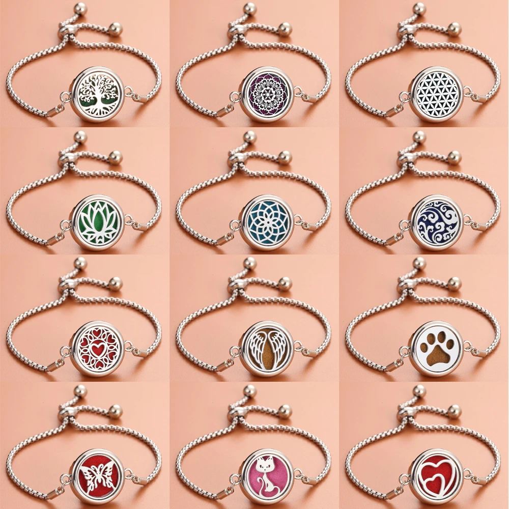 10pcs/lot Wholesale Trendy Small Tree Aromatherapy Locket Bracelet Bangle Essential Oil Diffuser Bracelet Women Aroma Jewelry