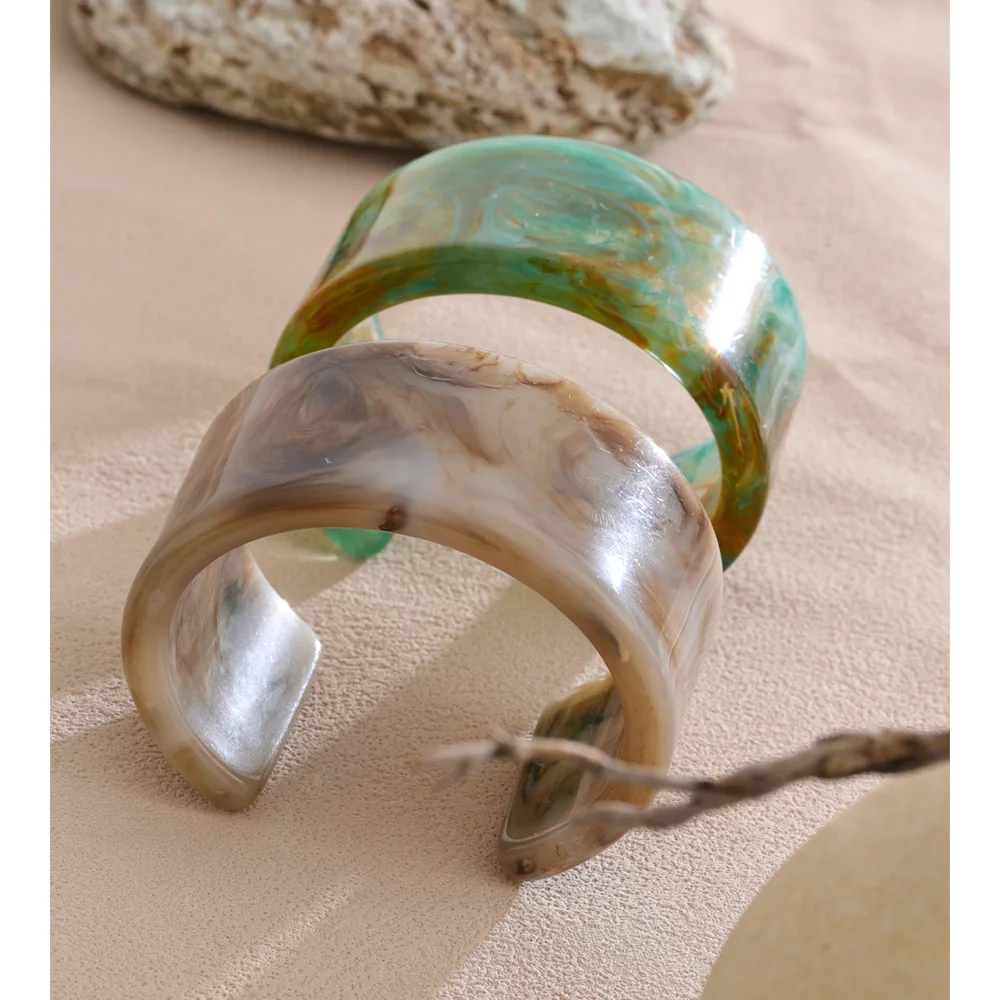 Yhpup Large Acetic Acid Acrylic Wide Open Cuff Bracelet Bangle Waterproof 2025 Statement Wrist Jewelry Gray Green Accessories