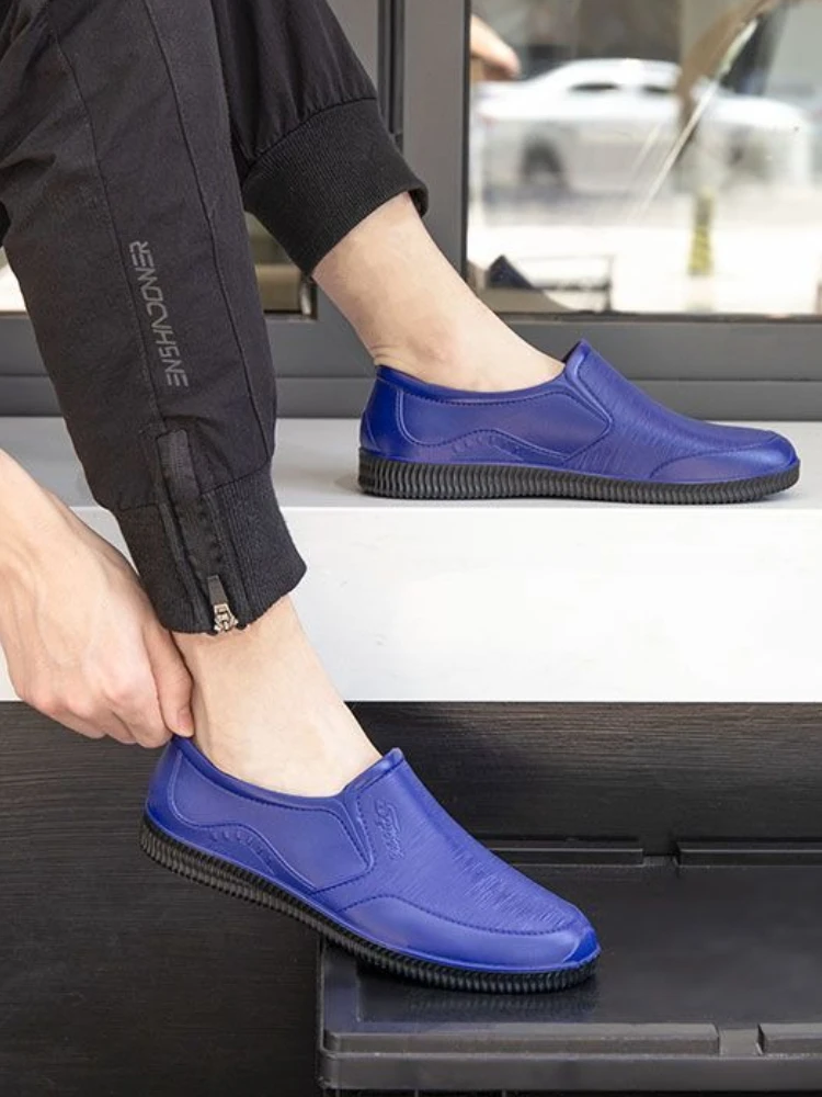 夏用調理用フラット男性用シューズ-ブルーシェフ-キッチン-フィッシング-ラバー-快適-オリジナル-新品-2025-プラスチック-デザイナー-メンズ-レインブーツ