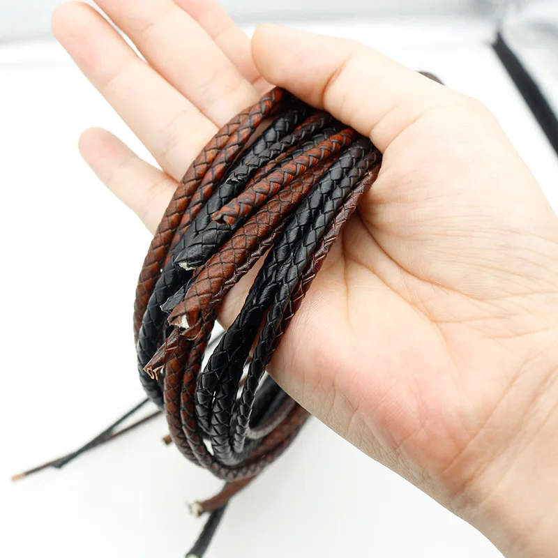 1 Meters Brown Handcraft Braided Woven Genuine Leather Cords 3mm 4mm 5mm Round Cow Leather Threads DIY Bracelet Jewelry Making