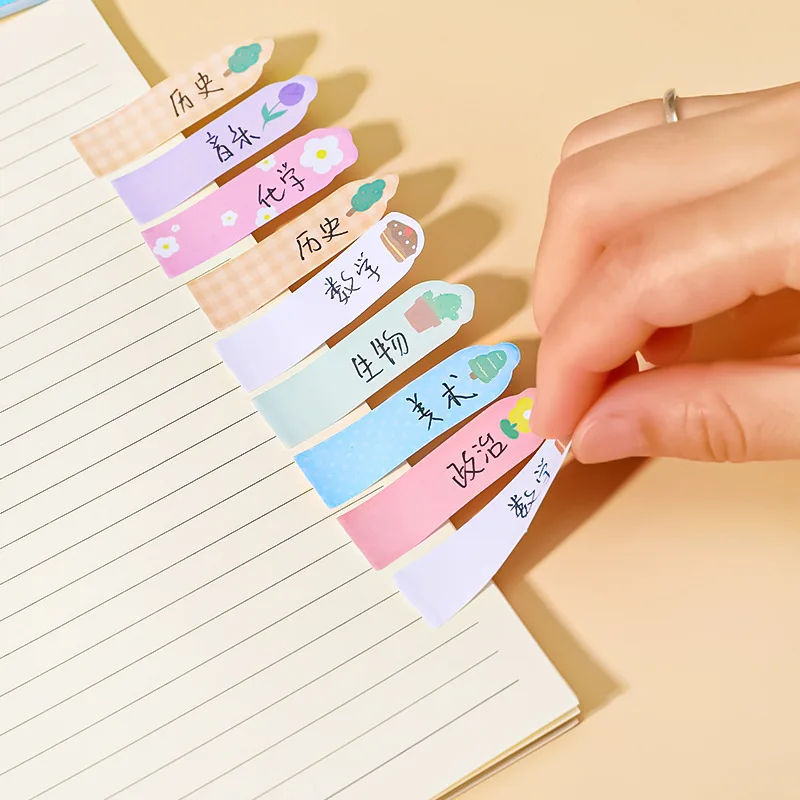 120 PCS Multi-color Kawaii Cartoon Fruit Flower Writable Sticky Notes Index for Pages Book Mark Classification