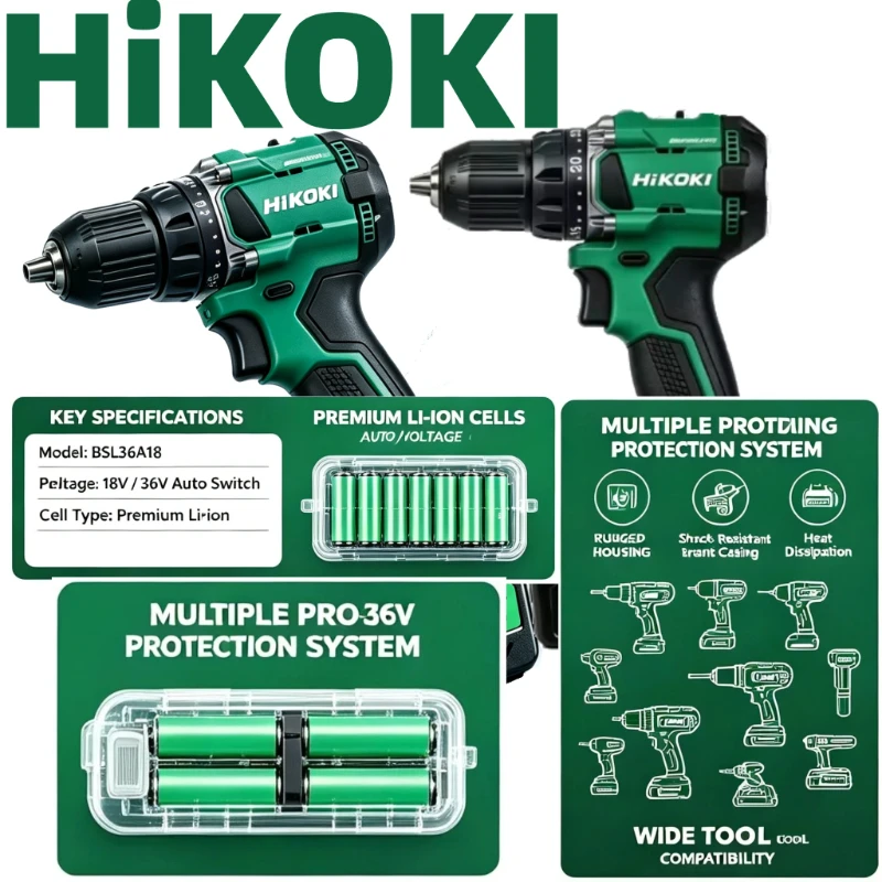 HiKOKI 8.0Ah 18V/36V Battery, Wear resistant Shell, Good Heat Dissipation, Fit BSL36A18 BSL36B18, for Hitachi Cordless Drill