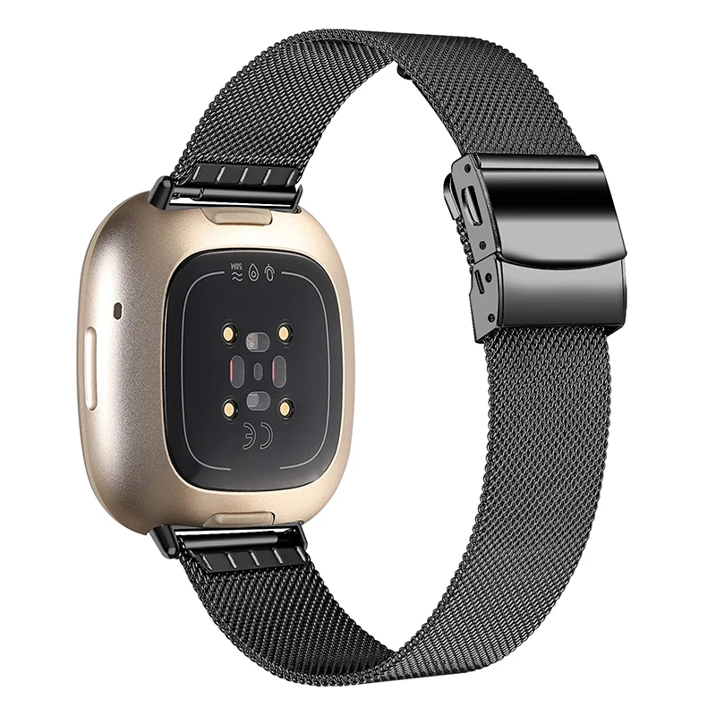 

Replacement Stainless Steel Milanese Mesh Strap Smart Watch Band for Fitbit Versa 3/Sense - Black