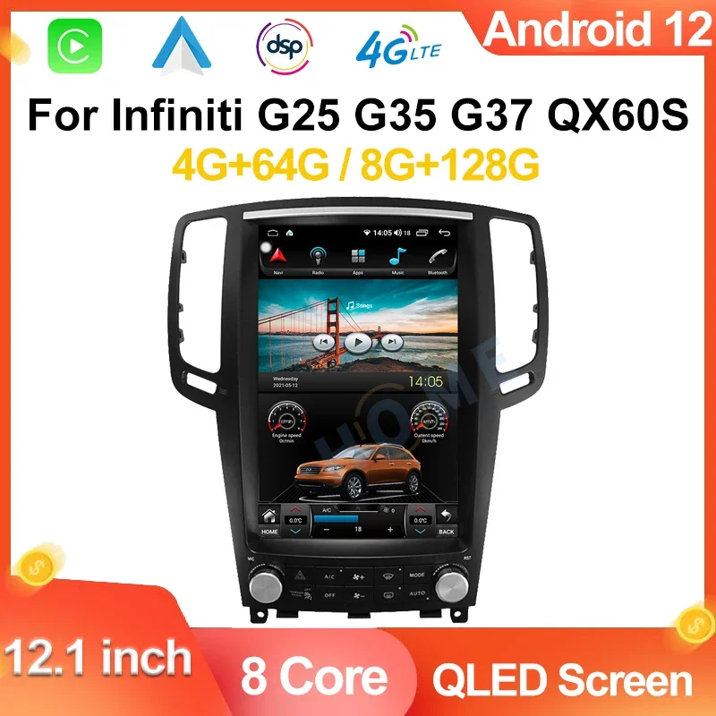 Tesla Screen Android 12 For Infiniti G25 G35 G37 Q60S For Nissan Skyline 2006-2013 Car Radio Multimedia Player Auto Carplay GPS