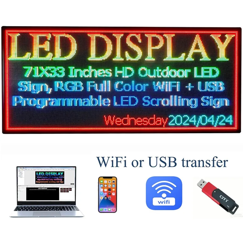 Imagem -05 - Sinal de Led Programável p6 para Exterior Ip45 à Prova Dágua Wifi e Usb Led Scrolling Message Board 71x33 in