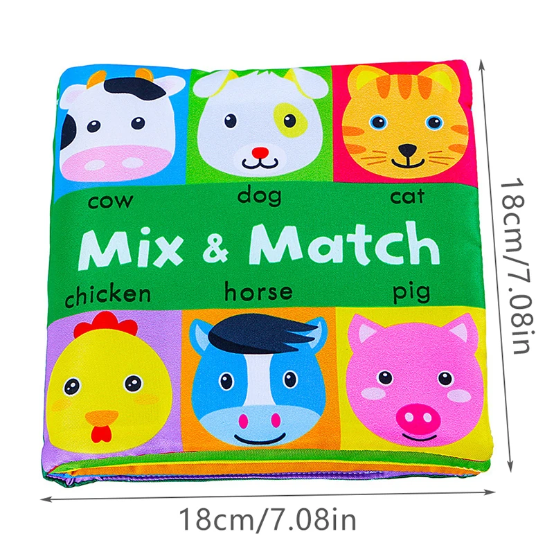 Cartoon Animal Face Matching Cloth Book Torn Baby Stereo Cloth Book Montessori Early Educational Teaching Toddler Books Gifts