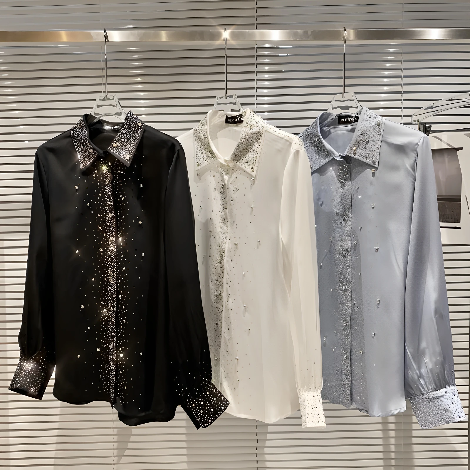 

k Series Silk Cotton irt Women's Collar Button Closure Long Sve Regular Fit Starry Pattern Glitter Design