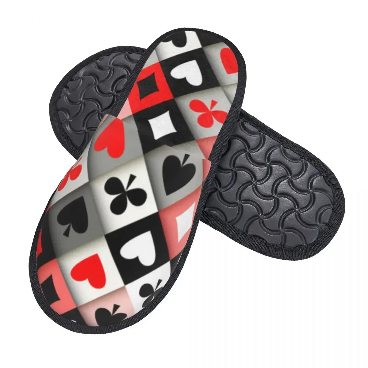 Indoor Slippers Poker Card Suits Pattern Plush Slipper Autumn Winter Shoes House Flat Floor for Bedroom