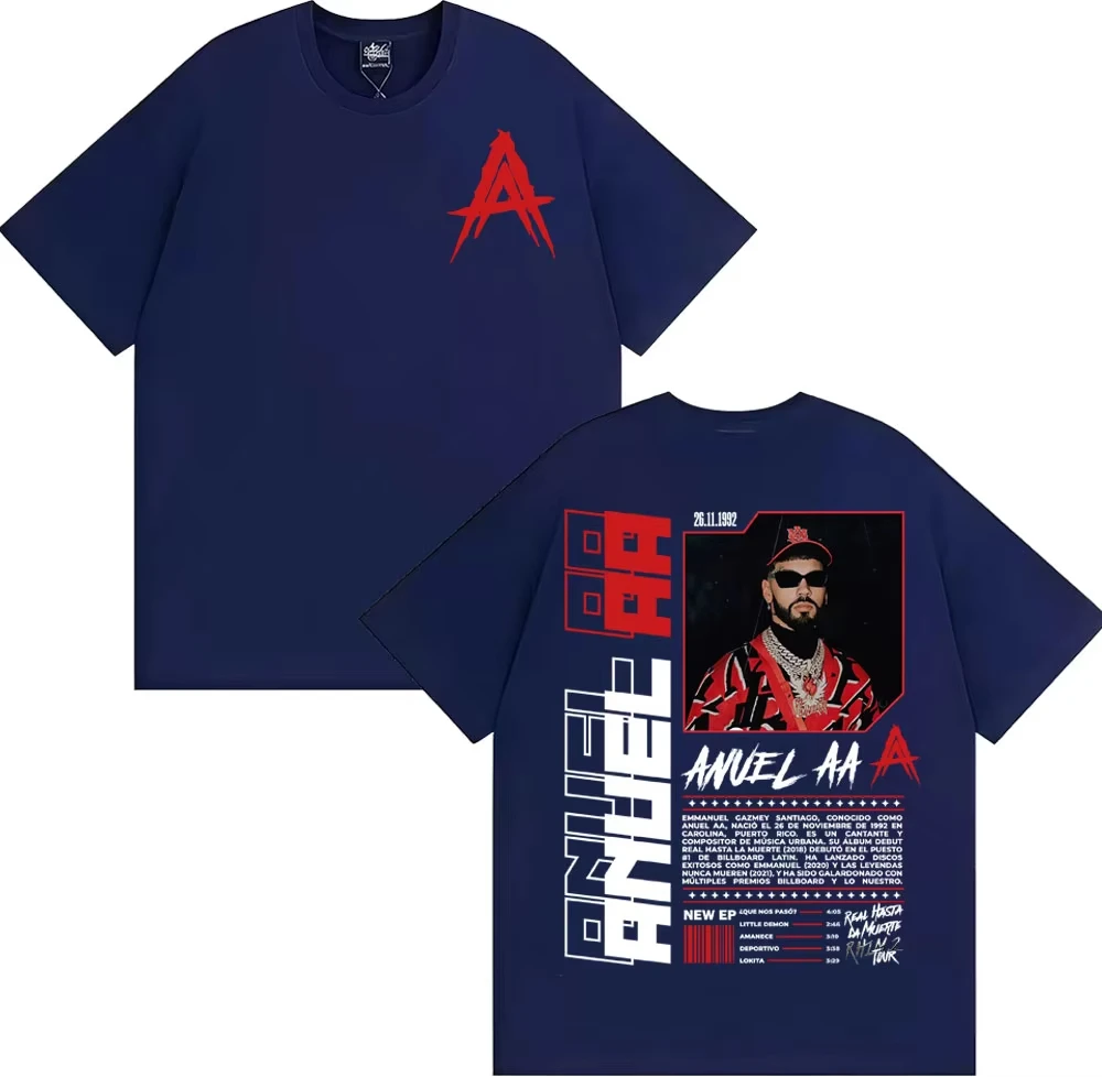 Anuel AA Rhlm 2 Real Hasta La Muerte Album T Shirt Men's Clothing Harajuku Gothic Vintage T-shirts pure Cotton Hip Hop T-shirt