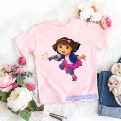 女の子のためのディズニープリントTシャツ,dora explorerの漫画プリントTシャツ,半袖トップス,美的Tシャツ,カワイイファッション,ピンク,夏