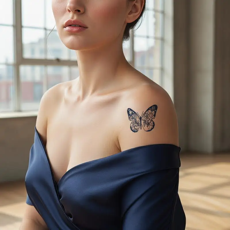 

6Pcs Realistic Black Butterfly Temporary Tattoo Sticker, Applicable For Finger, Wrist, Shoulder, Neck, Collarbone And Body