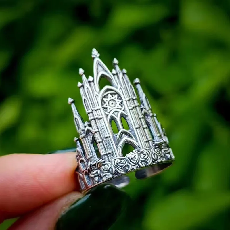 Vintage Castle Architectural Style Church Cross Christian Ring Women's Men's Personalized Creative Geometric Gift Accessories