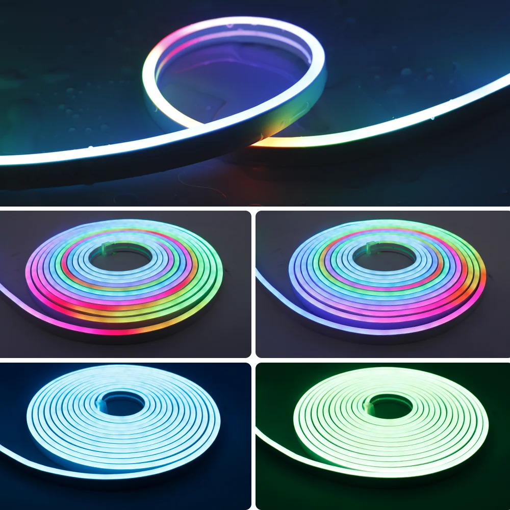 Imagem -05 - Dream Color Neon Led Strip para Quarto Endereçável Smart ic Fita Leve Flexível Impermeável Endereçável dc 12v 24v 72 96leds 5050 Rgb Ws2811