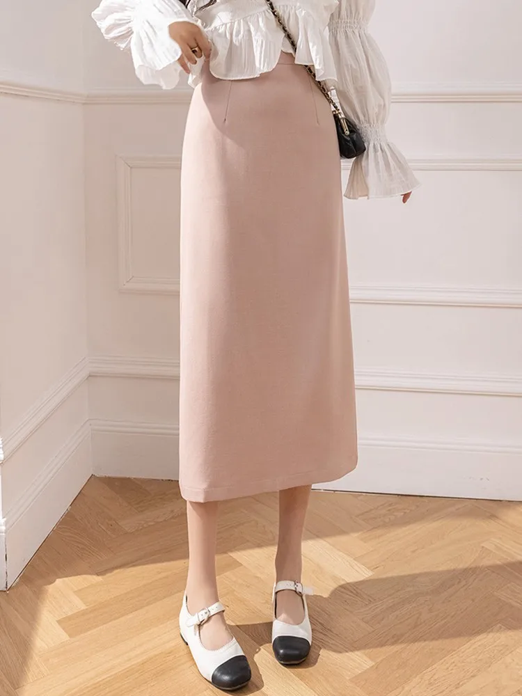 Ladies Elegant A-line Skirts New Arrival 2023 Spring Fashion Korean Style Solid Color High Waist Women Long Casual Skirt W1304