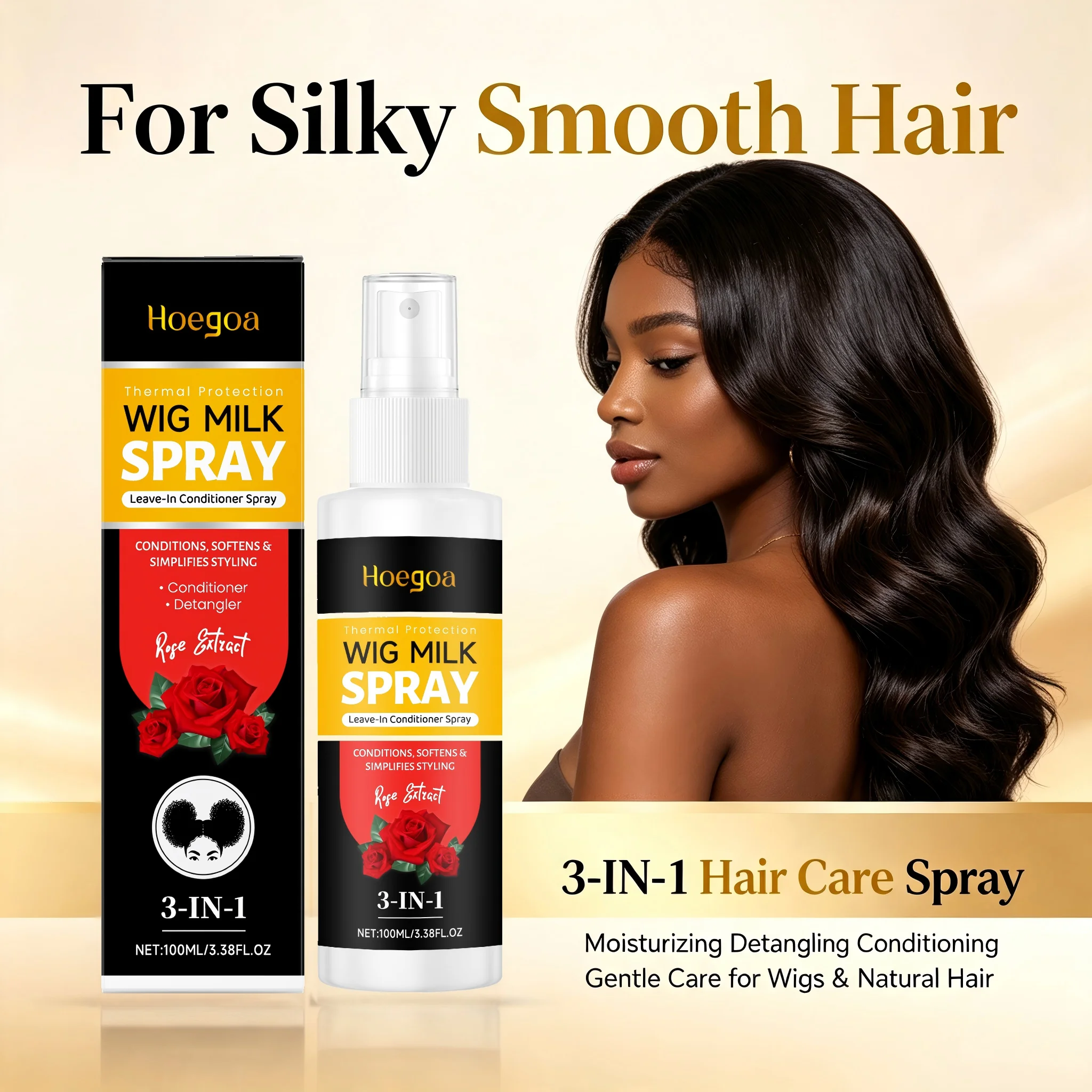 ​Rose 3-in-1 Wig Conditioning Spray Softens Simplifies Styling Eliminate Frizz Static Reduce Hair Breakage Nourishing Hair Care