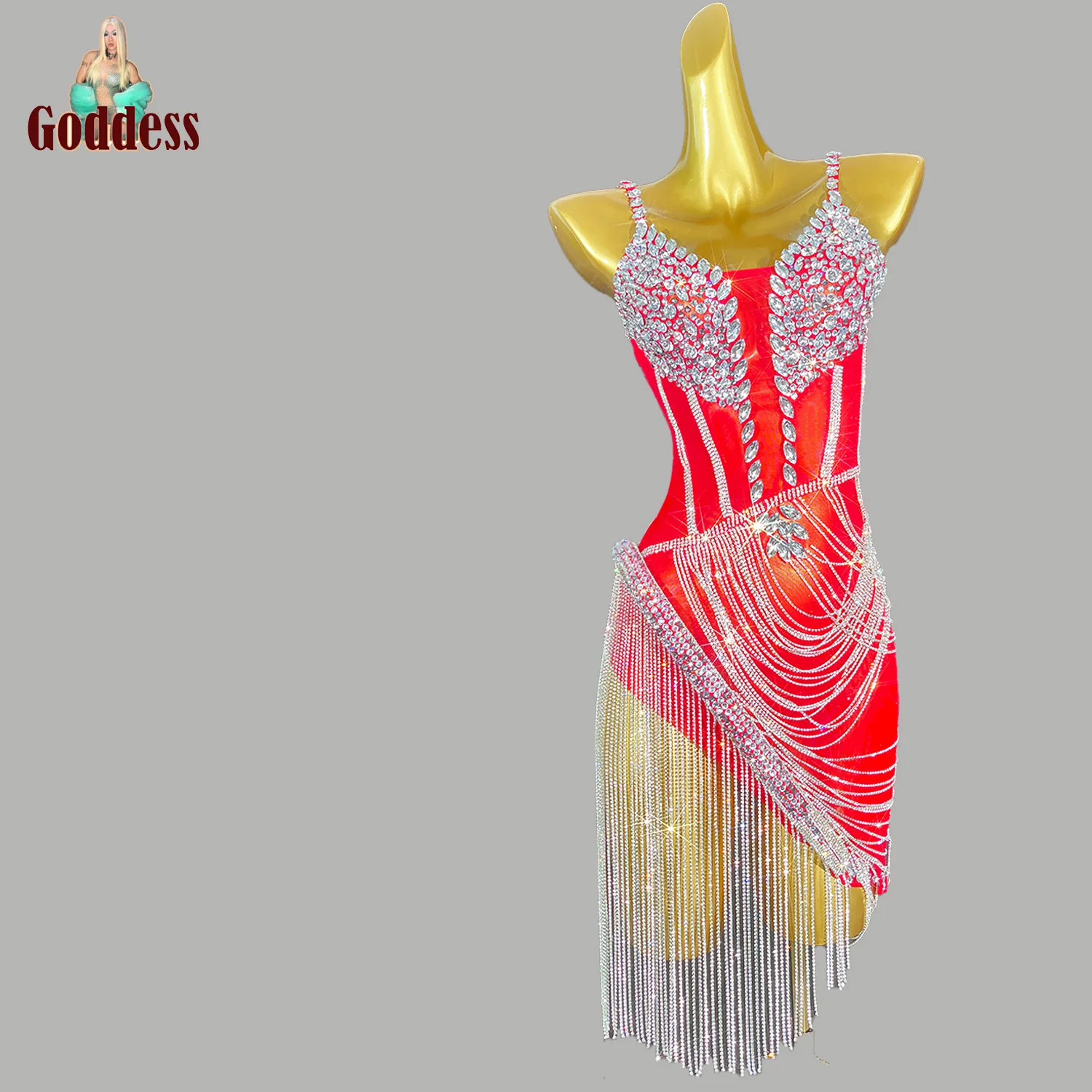 

Sparkly Rhinestones Fringes Mesh Short Dress Women's Sexy Latino Dance Dress Celebrate Birthday Party Wedding Evening Prom Dress