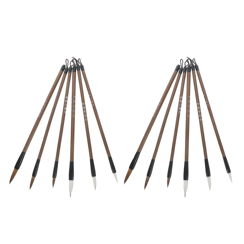 

12pcs Calligraphy Brush Pen Set Chinese Painting Writing Ink Brushes Students Practice Training Home School Use Durable Wood