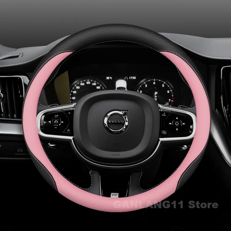 الجلود غطاء عجلة توجيه سيارة لفولفو XC60 XC40 XC90 المضادة للانزلاق السيارات غطاء عجلة القيادة فولفو XC60 اكسسوارات