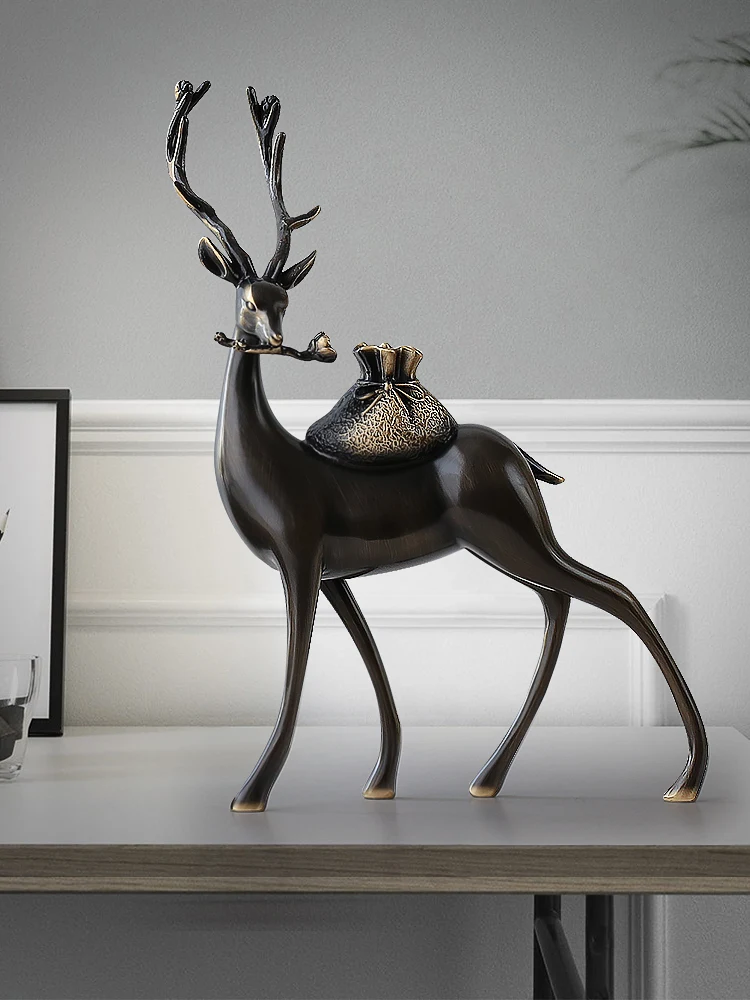 Creative Wealth Attraction Brass Deer Statuette, Living Room,Foyer,TV Cabinet,Study,Office Decorations, Gift Customized