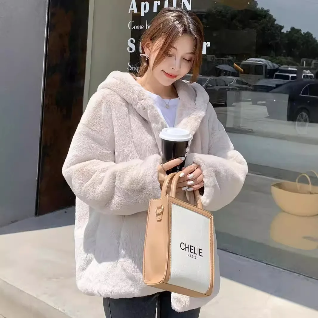 Frauen Faux Pelz Mittlere Länge Mäntel Jacken Mit Kapuze Mantel Dicke Warme Y2k Streetwear Jacke Arbeit Oberbekleidung Herbst Winter 2025