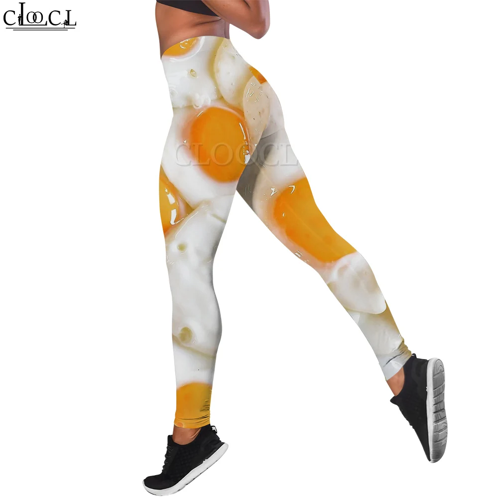 CLOOCL Women Leggings Fried Eggs Graphic Print Leggings Workout Fitness Pants Slim Pants Trendy High Waist Tights Trousers