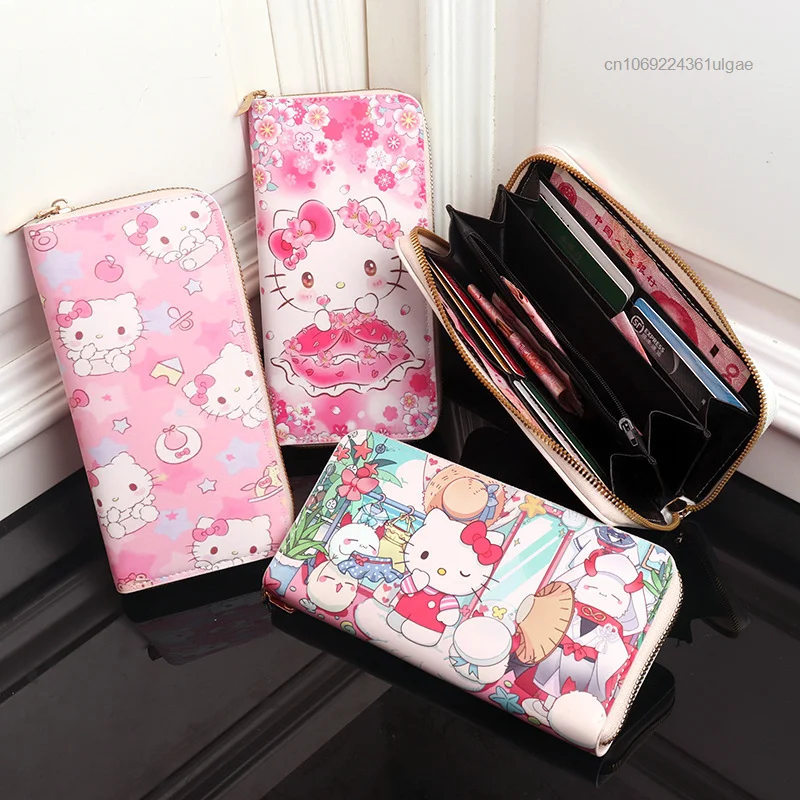 Sanrio Hello Kitty Fashion Wallets Y2k Student Cartoon Kuromi Meldoy Cute Purses Multi Layered Card Holder Women Bags Kawaii