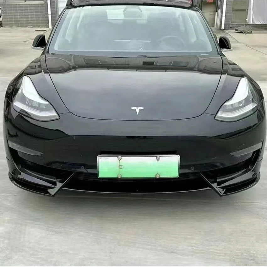 For Tesla Model 3 2017-2022 Carbon Look Front Bumper Lip Chin Diffuser Body Kit Spoiler Deflector Tuning Accessories Modified