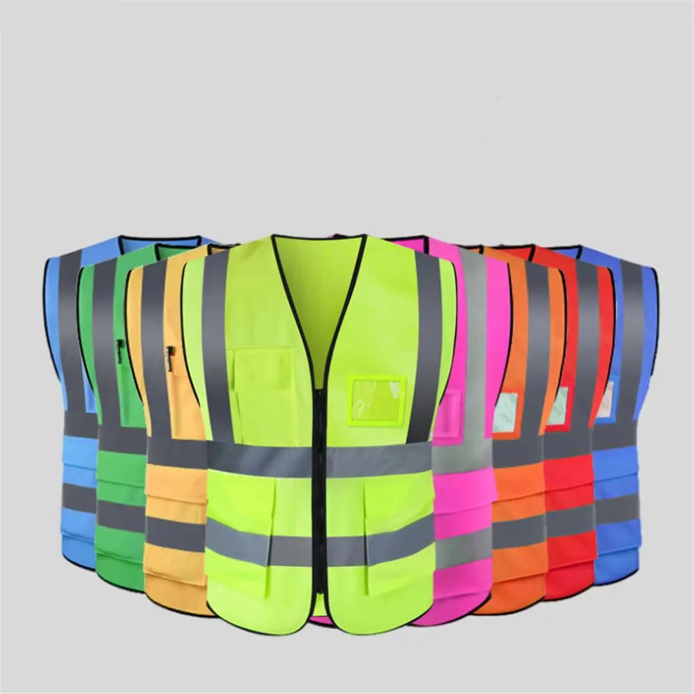 High Visibility Vest Reflective High Viz Safety Stripes Vest with Pocket ID Waistcoat Warning Vest Washable Yellow Orange Jacket