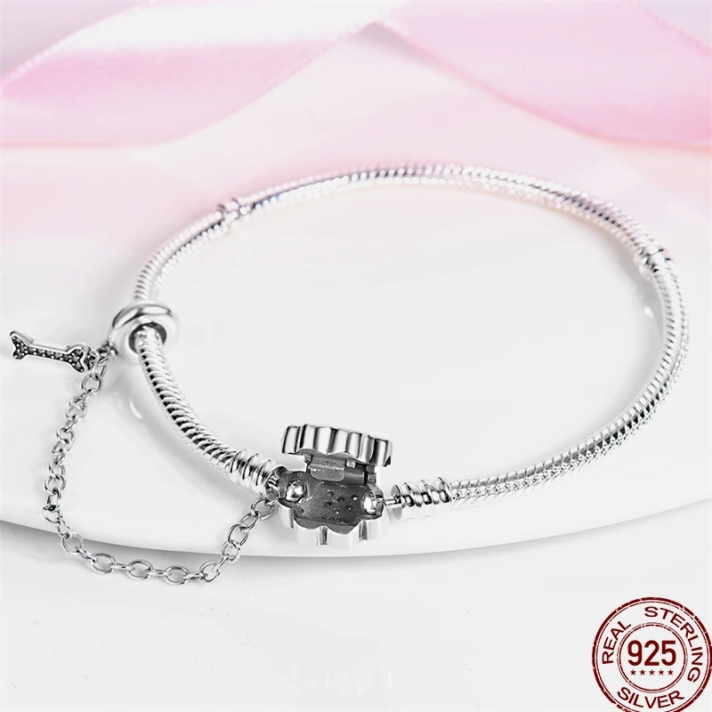 925 Sterling Silver Colorful Beaded Bracelet Women\'s Original Love Bowknot Rose Bracelet Diy Jewelry Gift Anniversary