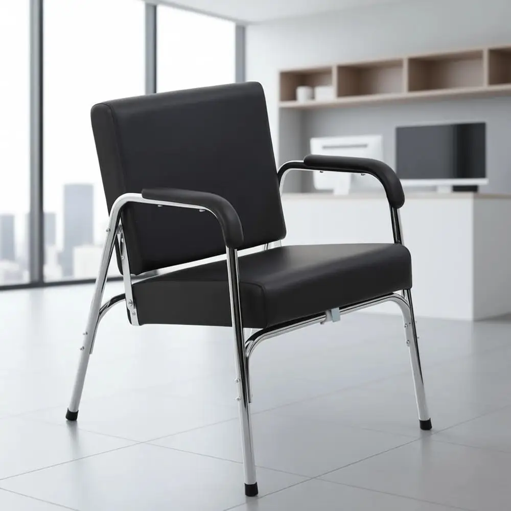 

Sturdy Metal Frame Reclining Barber Chair with Thick Cushion, Portable Sn Chair, Auto-Back, Black