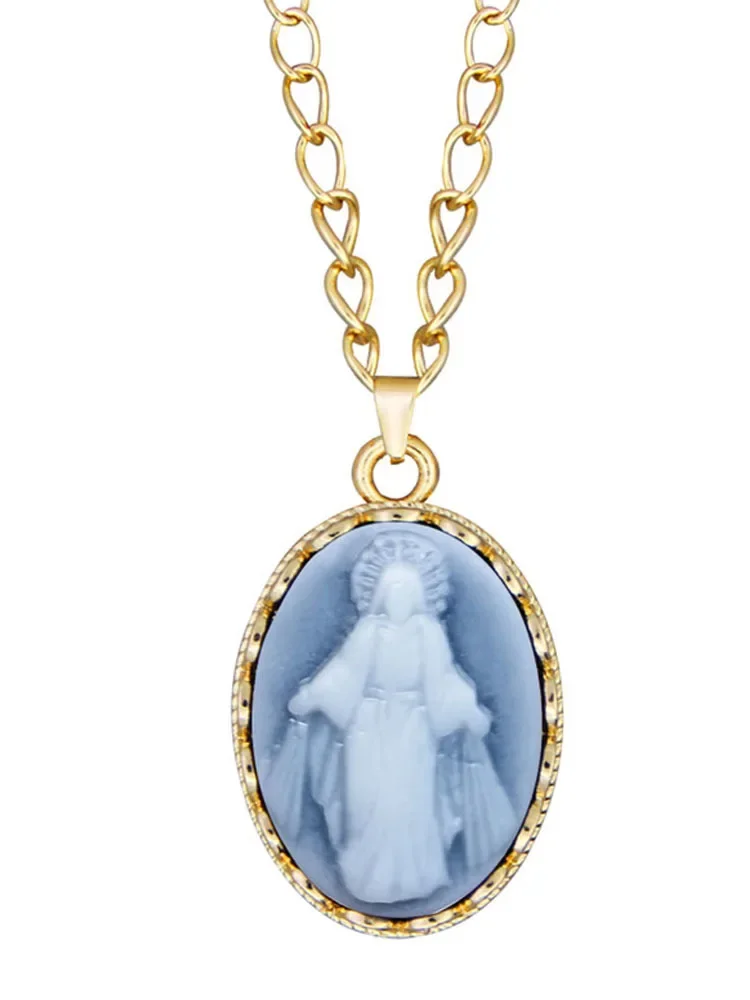 Jesus Pendant Necklace For Women Gold Color Fashion Hollow Flower Jesus Cameo Religious Necklace