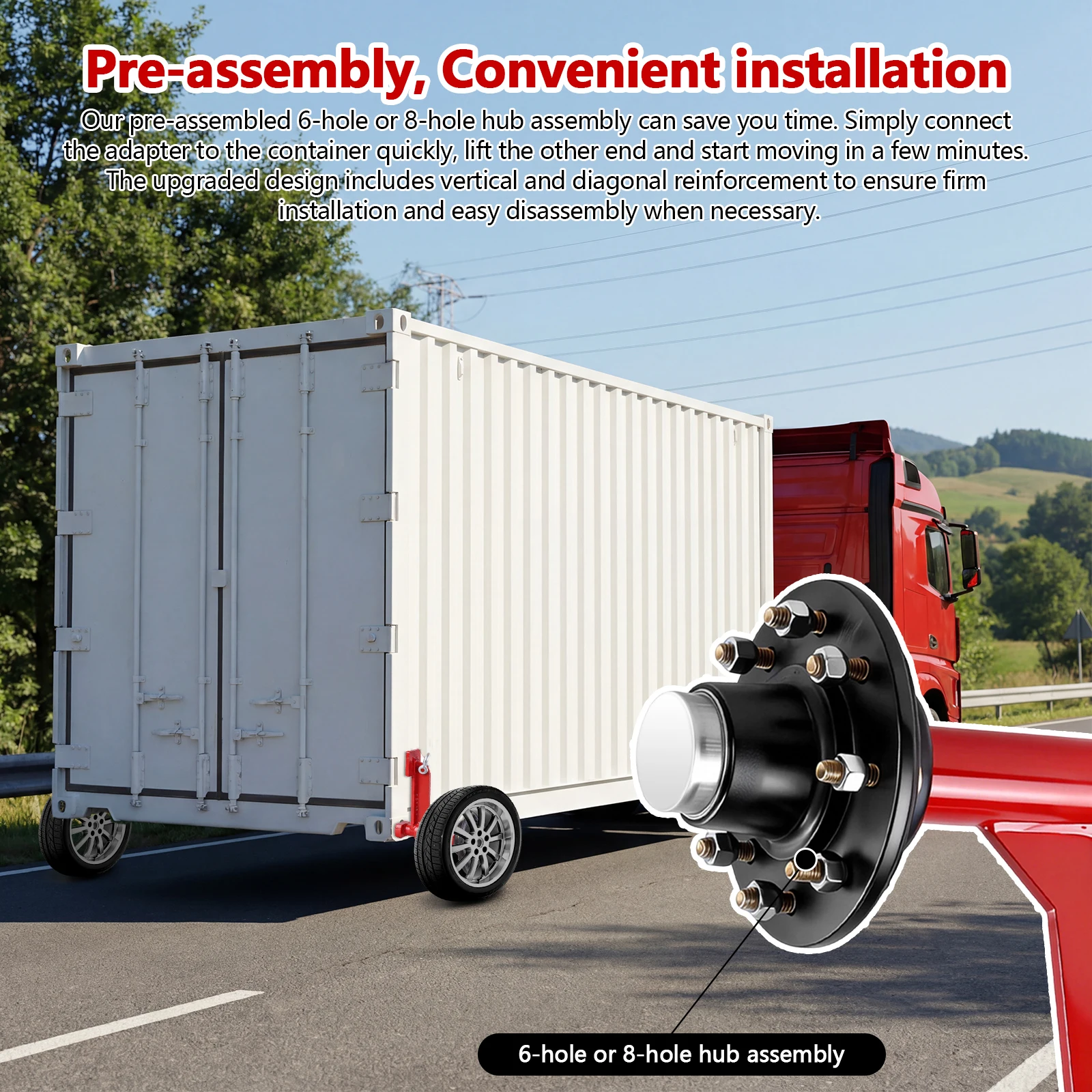 

2 Pack Shipping Container Wheels 8x6.5 Lug with Ratchet Strap Tie Down J Hook Heavy Duty Shipping Container Axle Moves 20ft-40ft