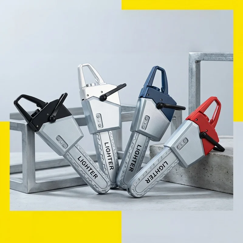 Novel Trendy Collectible Toy Fun Simulated Mini Chainsaw Lighter Windproof Butane Gas Lighter E-sports Desktop Shoes Lighter