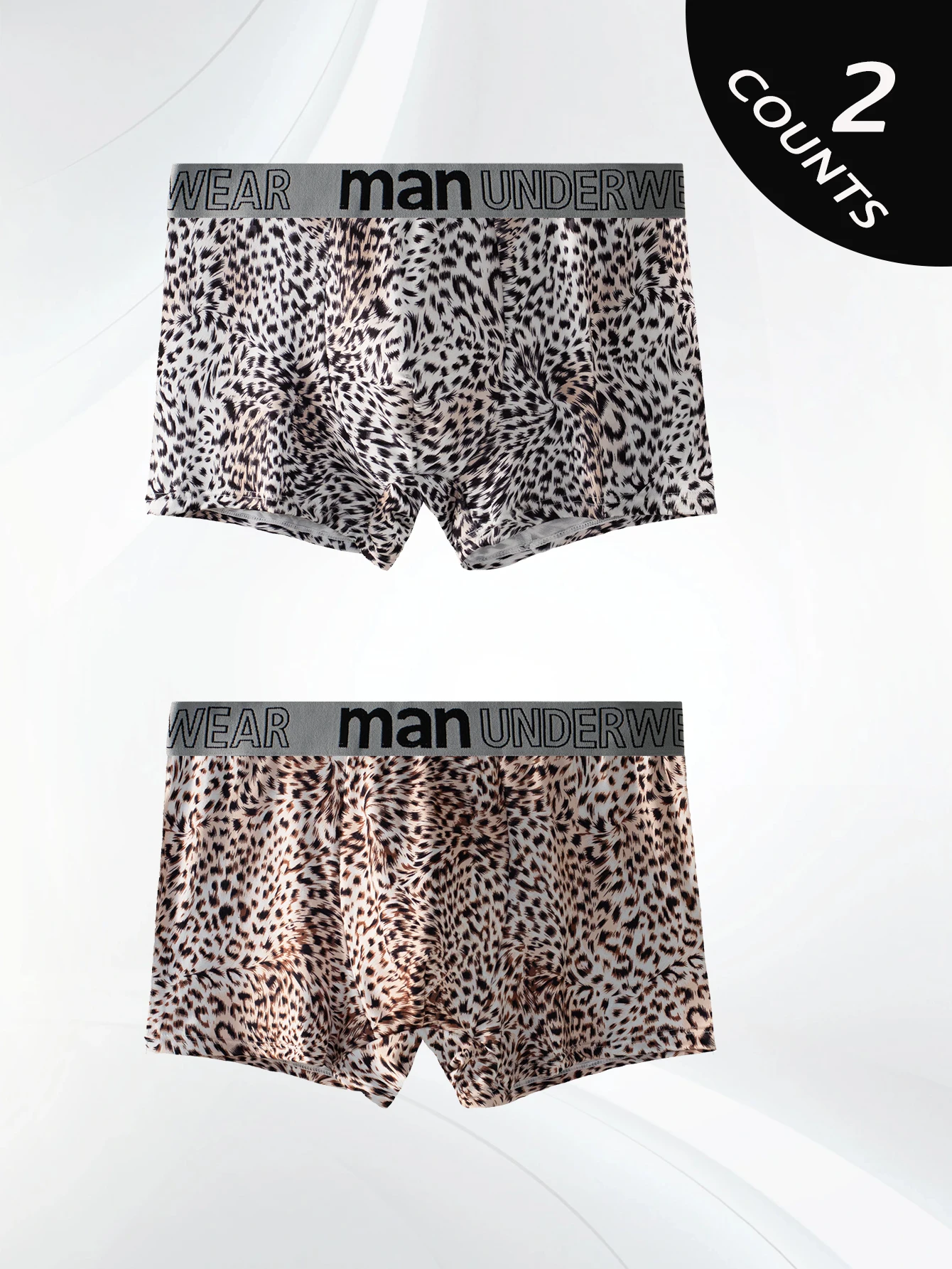 Men\'s underpants 2 pcs fashion sexy leopard print letter waist flat pants soft and comfortable men\'s boxer shorts