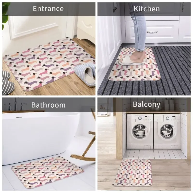 Colorful Dachshund Dog Front Door Mat Anti-Slip Outdoor Absorbent Badger Sausage Puppy Doormat Kitchen Entrance Rug Carpet